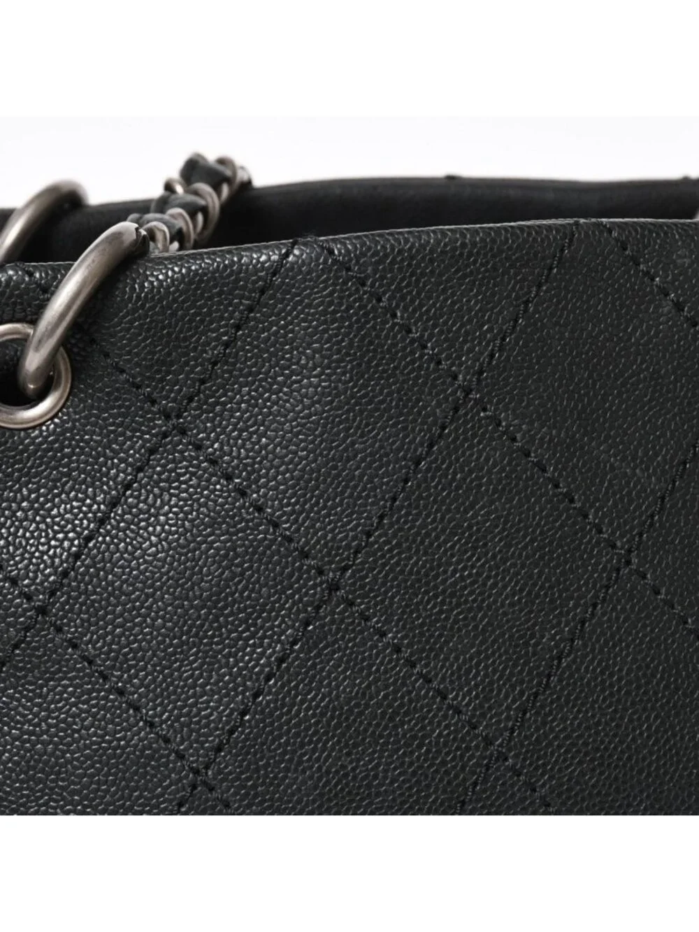 Chanel Wild Stitch Chain Tote Bag CC Logo Caviar Leather Black